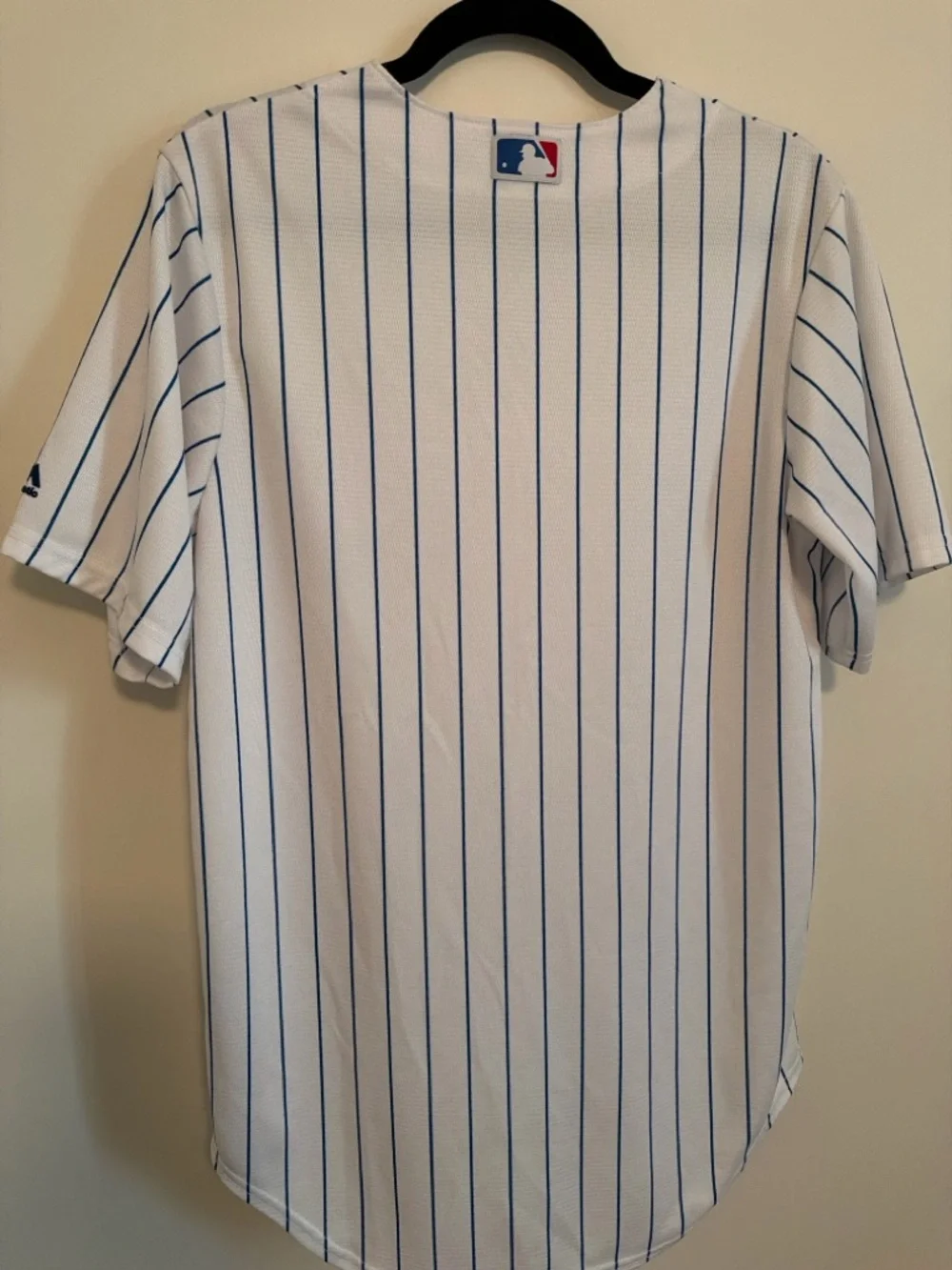 Majestic White with Blue Pinstripes Baseball Cool Base Jersey - Picture 2 of 7